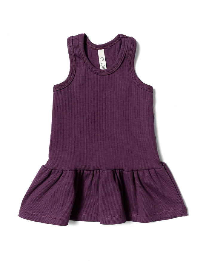rib twirly tank dress - black plum