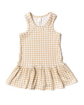 rib twirly tank dress - tan gingham