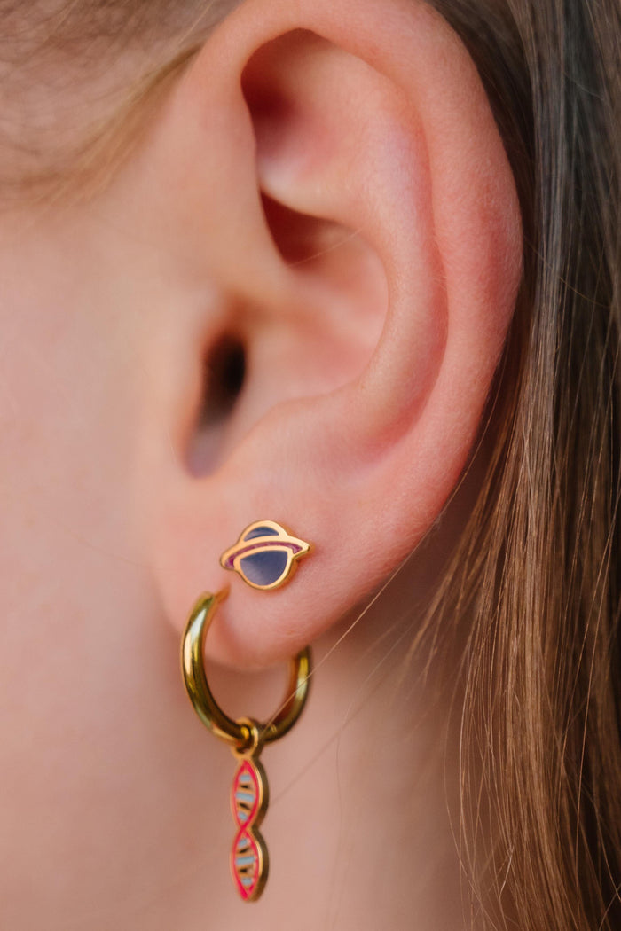 Ringed Planet Enamel Flat Back Stud