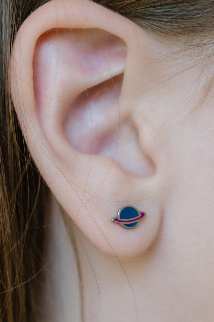 Ringed Planet Enamel Flat Back Stud
