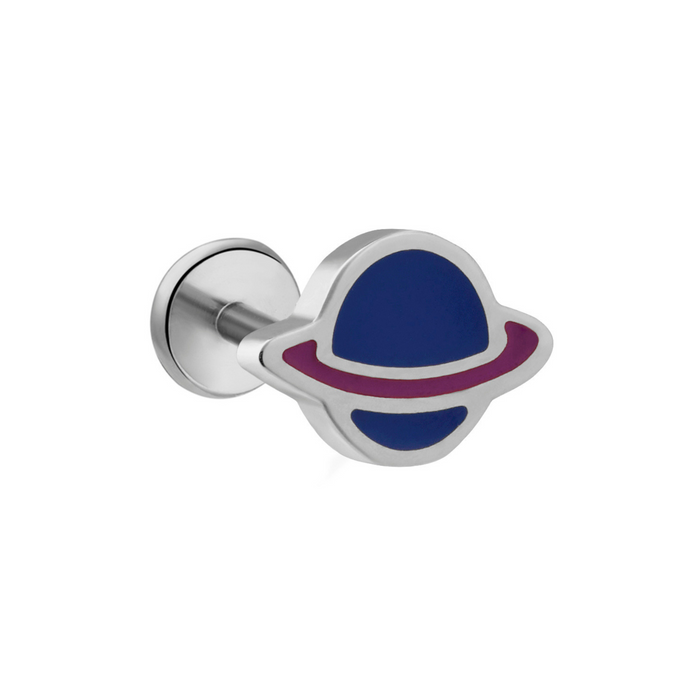 Ringed Planet Enamel Flat Back Stud