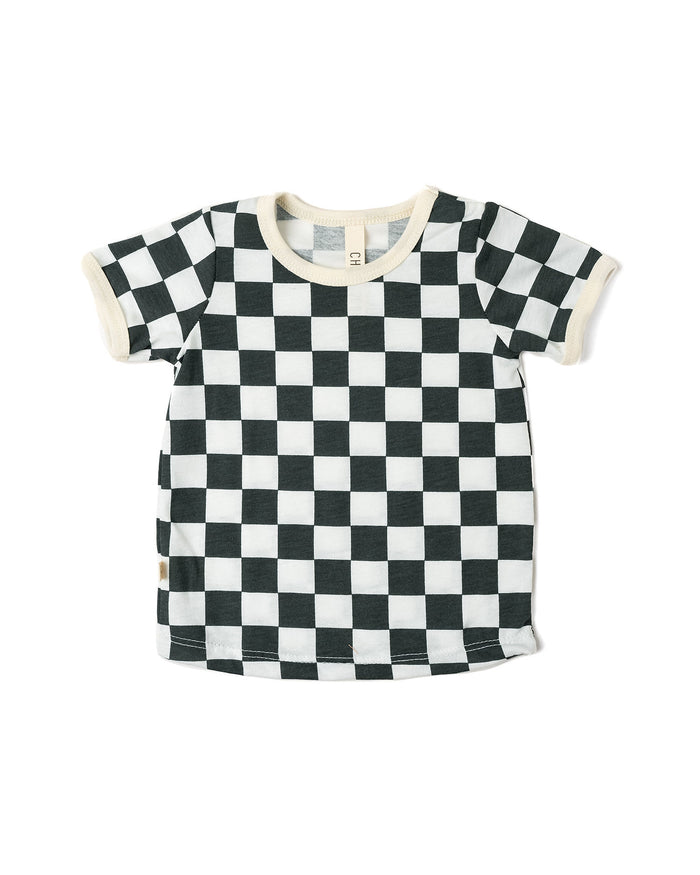 ringer tee  - jade checkerboard
