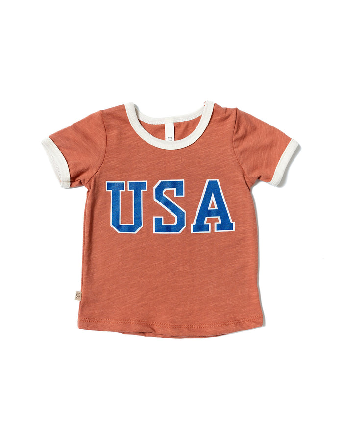 ringer tee - USA on red rock