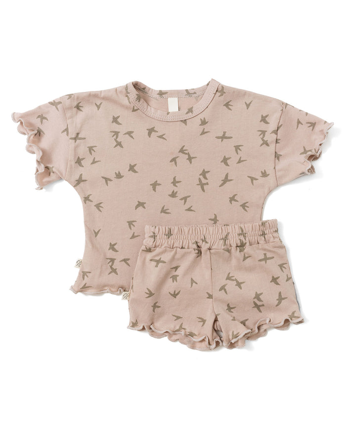 ruffle set - birds on dove