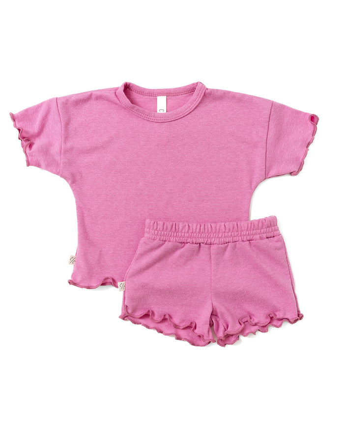 ruffle set - heather dark peony