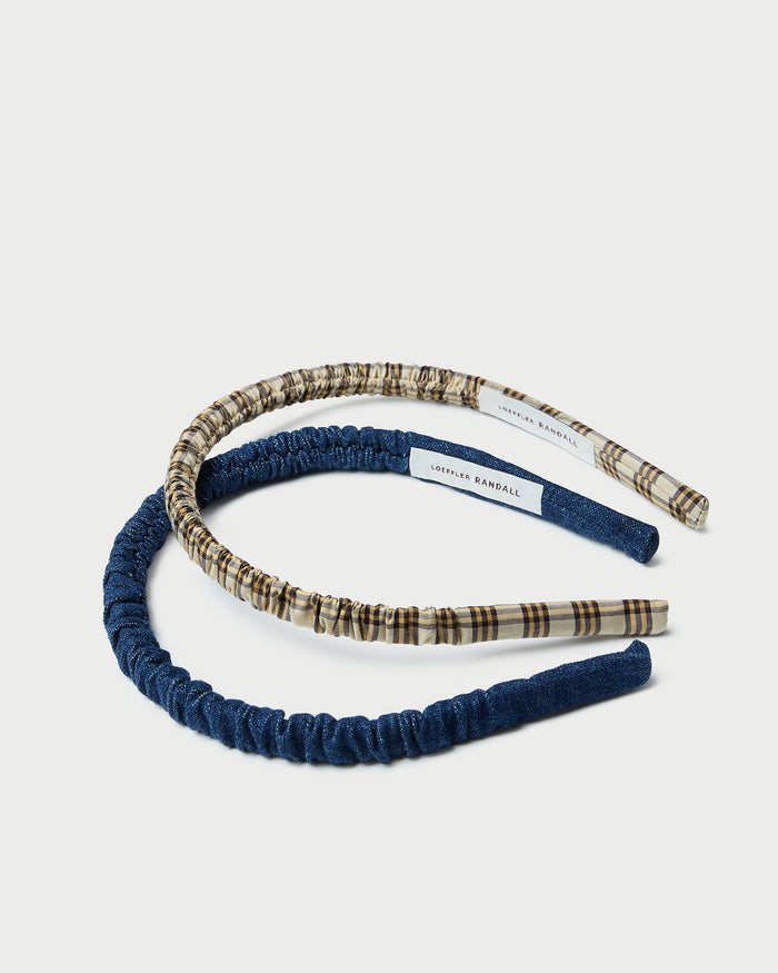 Sabine Denim/Butter Plaid Headband Set