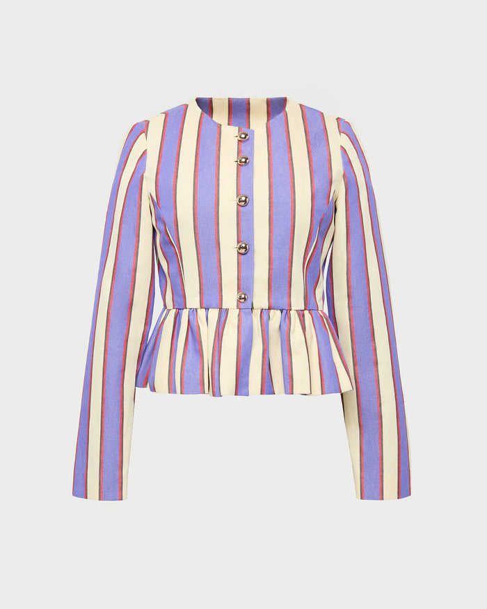 Sable Jacket in jewel and butter striped cotton-linen fabric.