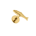 Gold fish-shaped flat back labret stud on a white background