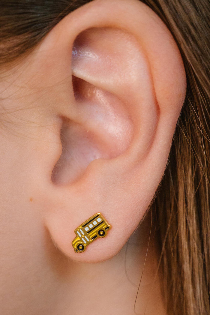 School Bus Enamel Flat Back Stud