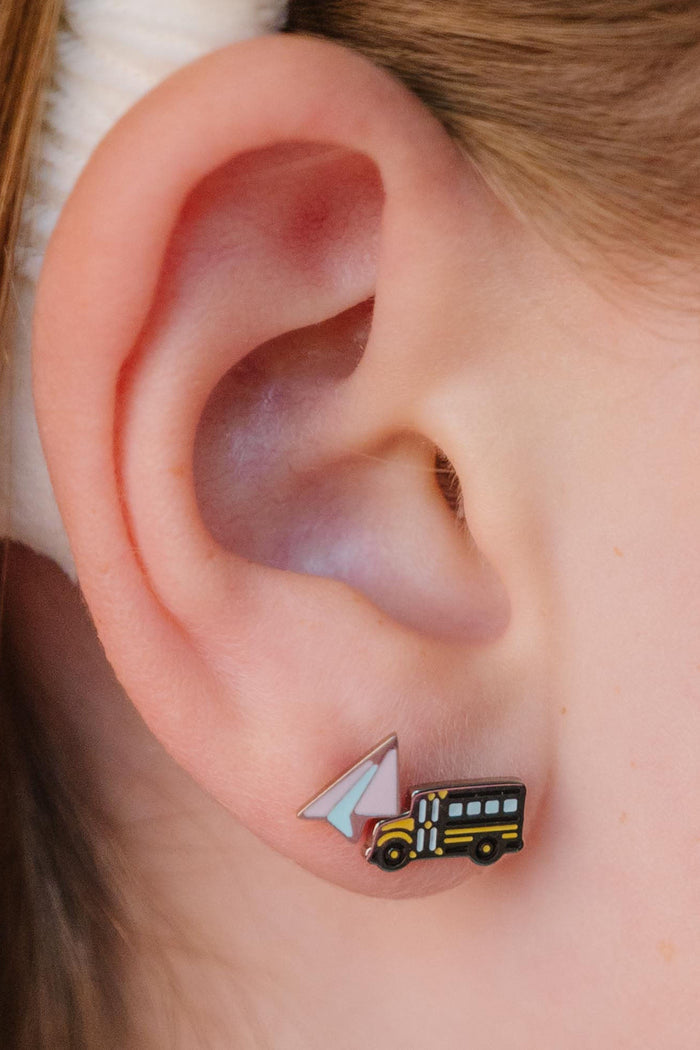 School Bus Enamel Flat Back Stud