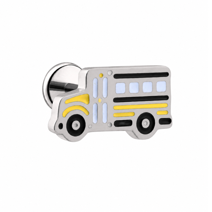 School Bus Enamel Flat Back Stud