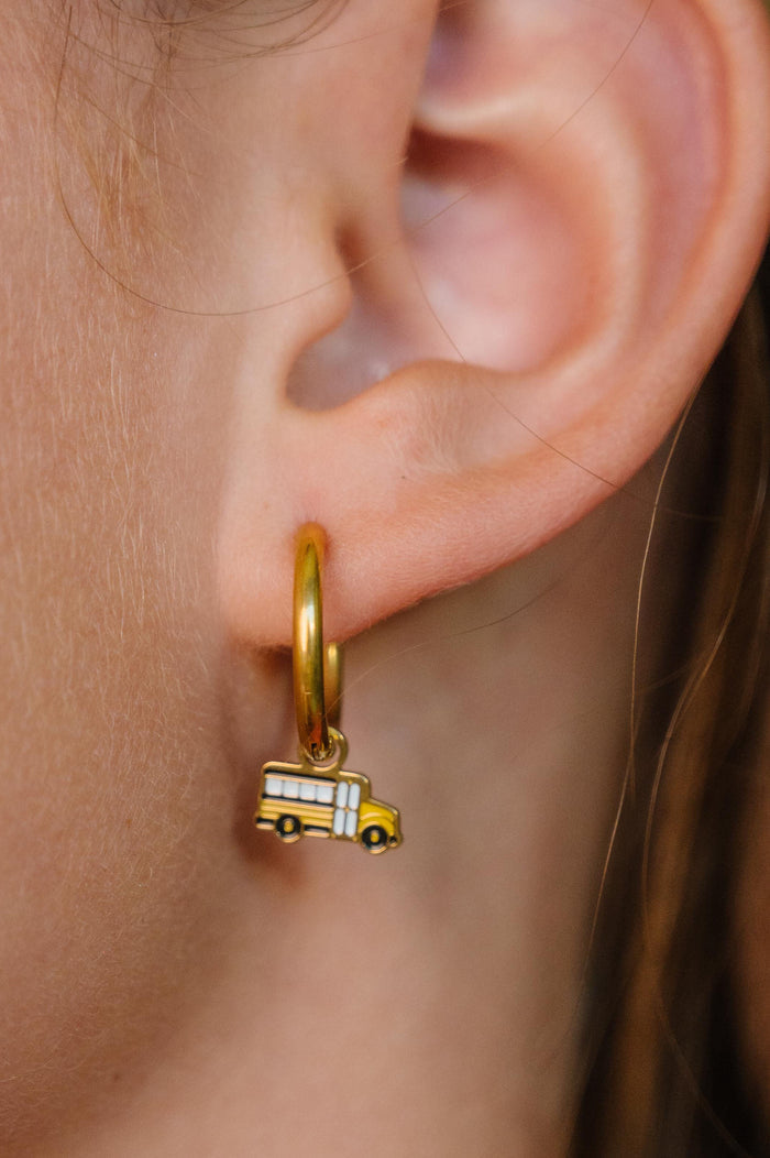 School Bus Enamel Hoop Charm