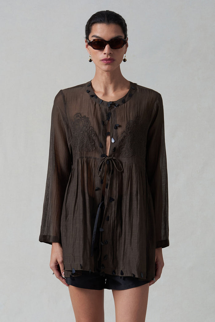 Sequin Tear Drop Blouse Earth