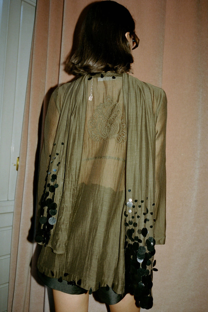 Sequin Tear Drop Blouse Earth