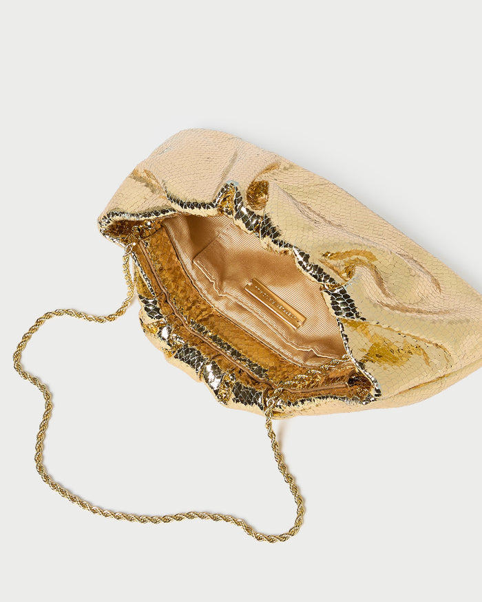 Serena Gold Snake Gathered Clutch