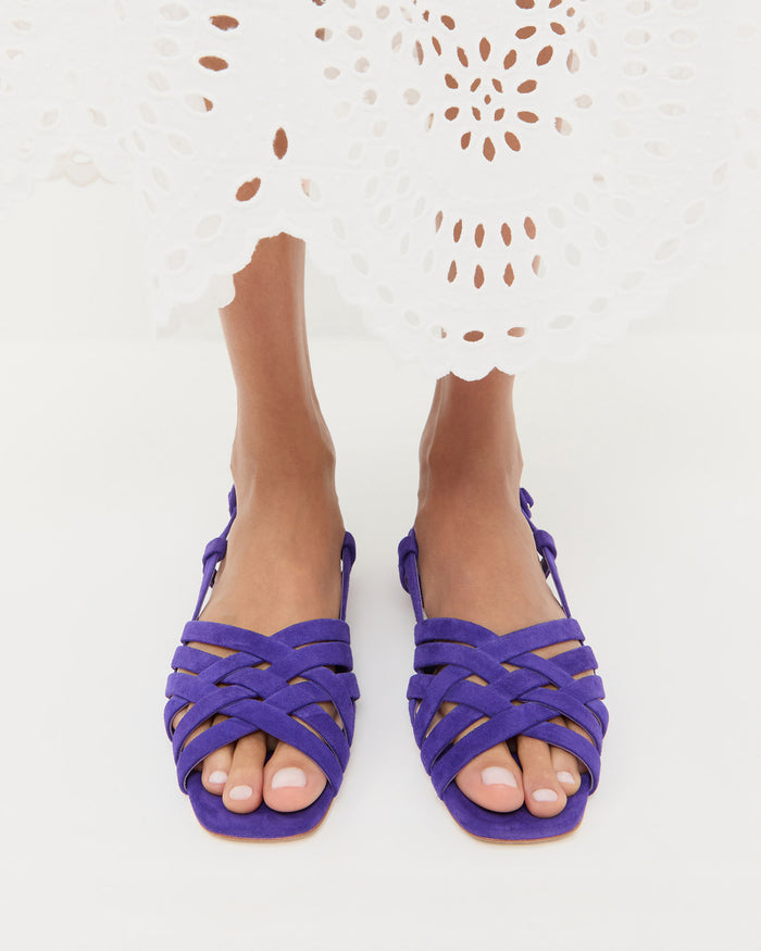 Shelly Jewel Suede Flat Sandal and Tinsley Skirt.