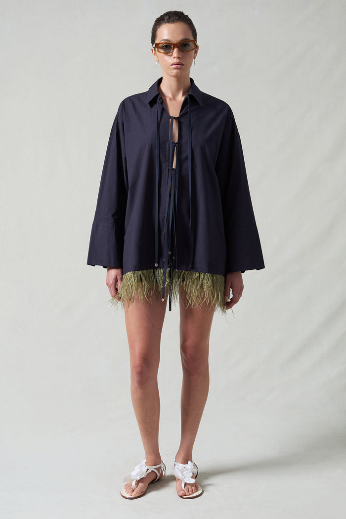 Shoelace Feather Shirt Midnight Navy