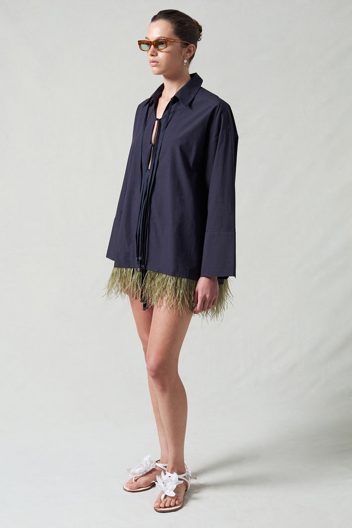 Shoelace Feather Shirt Midnight Navy