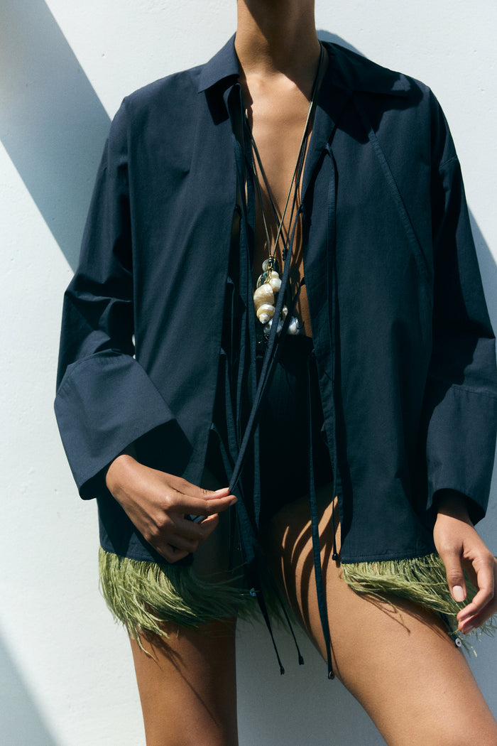 Shoelace Feather Shirt Midnight Navy