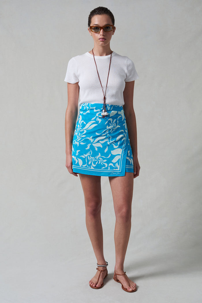 Silk Mini Wrap Skirt Turquoise