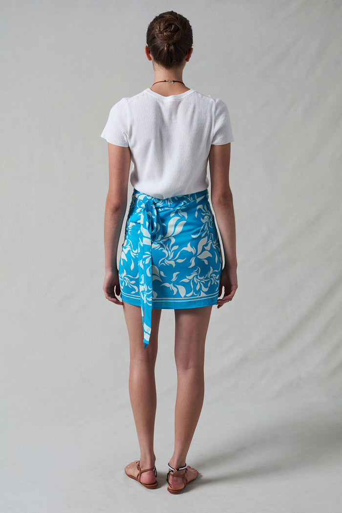 Silk Mini Wrap Skirt Turquoise
