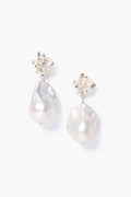 Silver Hibiscus Pearl Drop Earrings