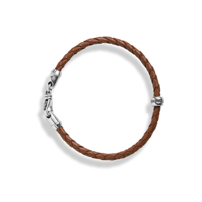 Single Wrap Woven Leather Bracelet - Tan