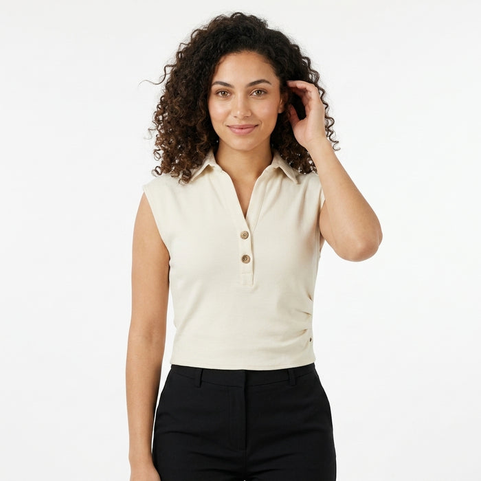 Sleeveless Collared Top With Button Placket