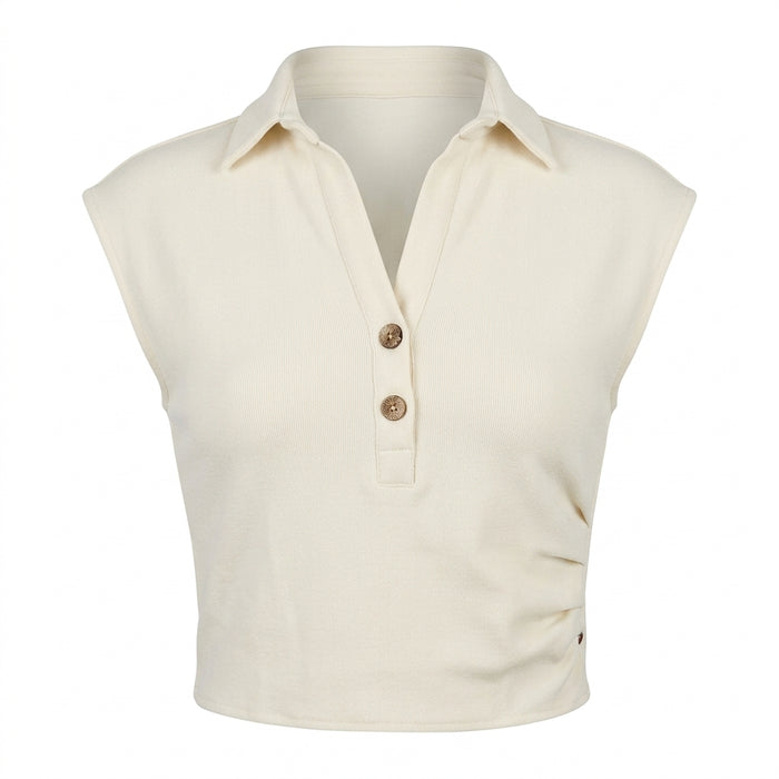 Sleeveless Collared Top With Button Placket