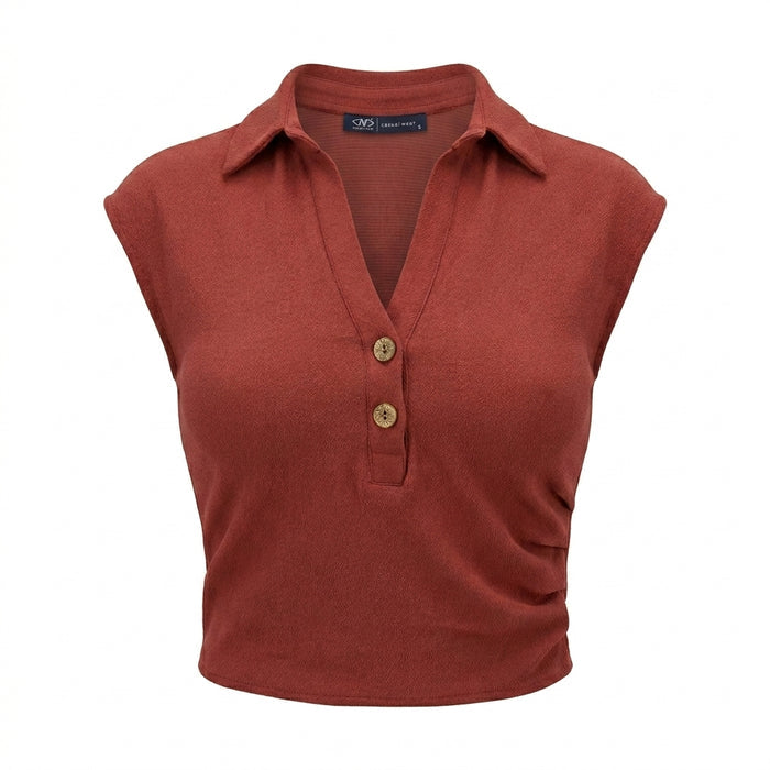 Sleeveless Collared Top With Button Placket