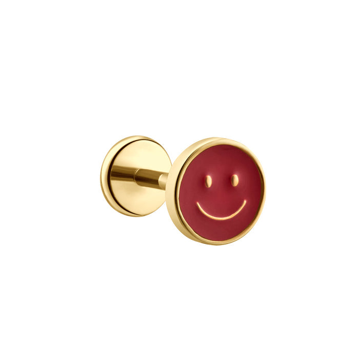 Smiley Face Enamel Flat Back Stud - Red
