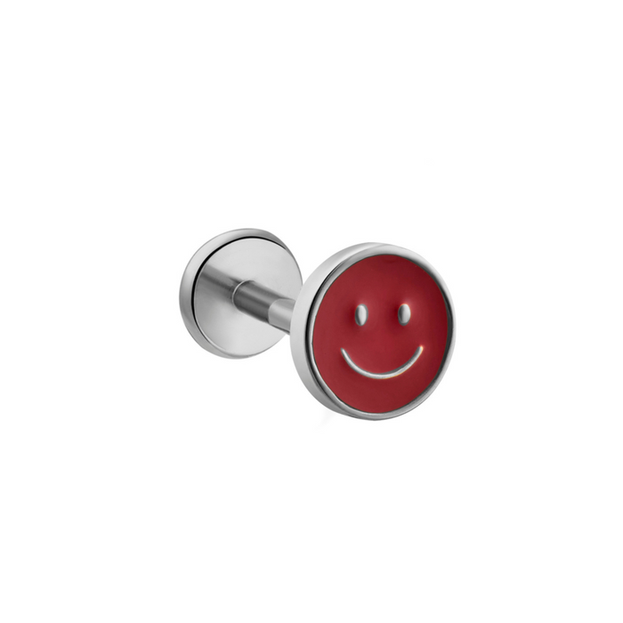 Smiley Face Enamel Flat Back Stud - Red
