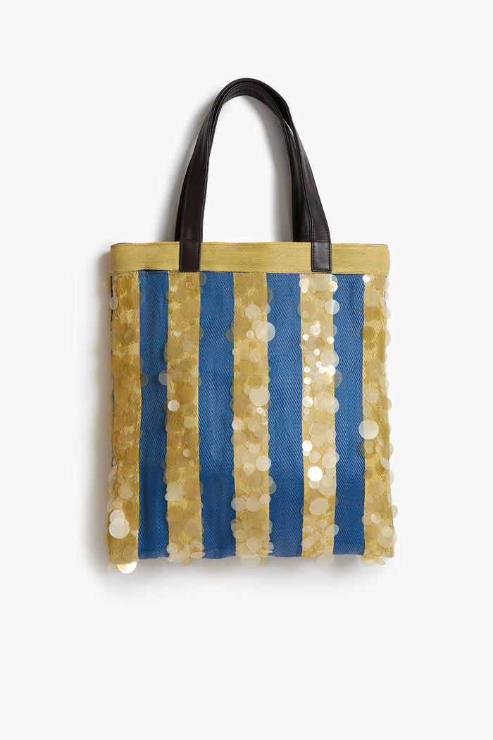 Striped Market Tote Bag Blue