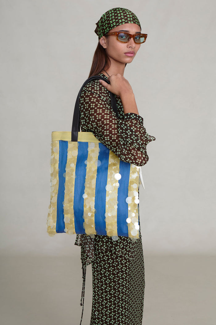 Striped Market Tote Bag Blue