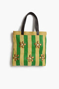 Striped Market Tote Bag Green