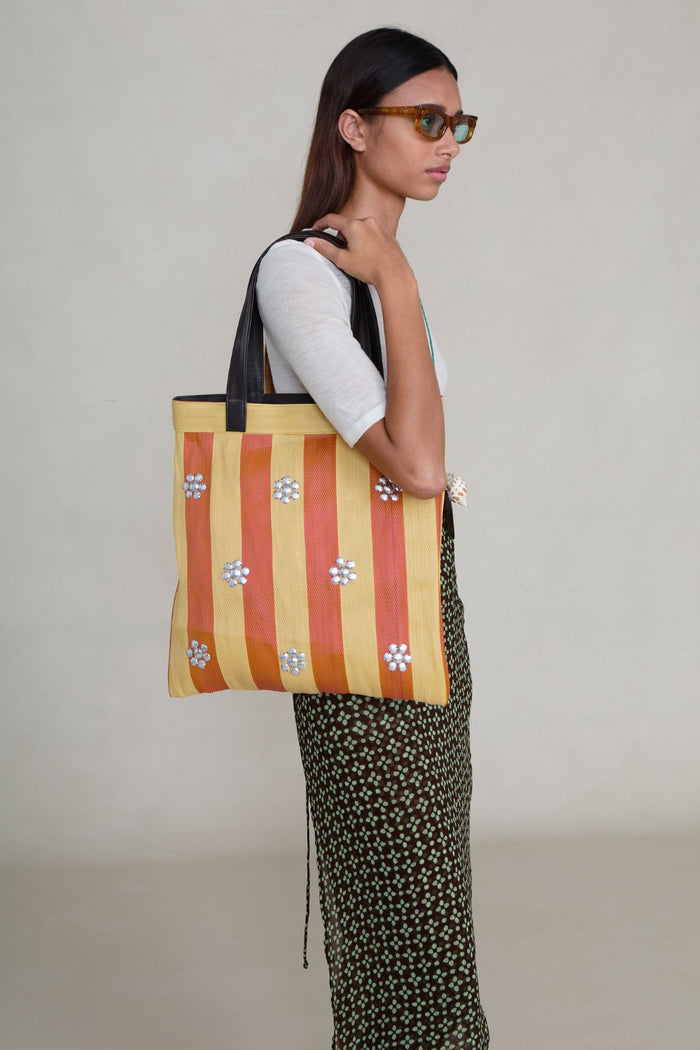 Striped Market Tote Bag Orange