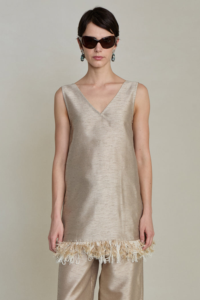 Tangled Yarn Dupioni Tank Taupe