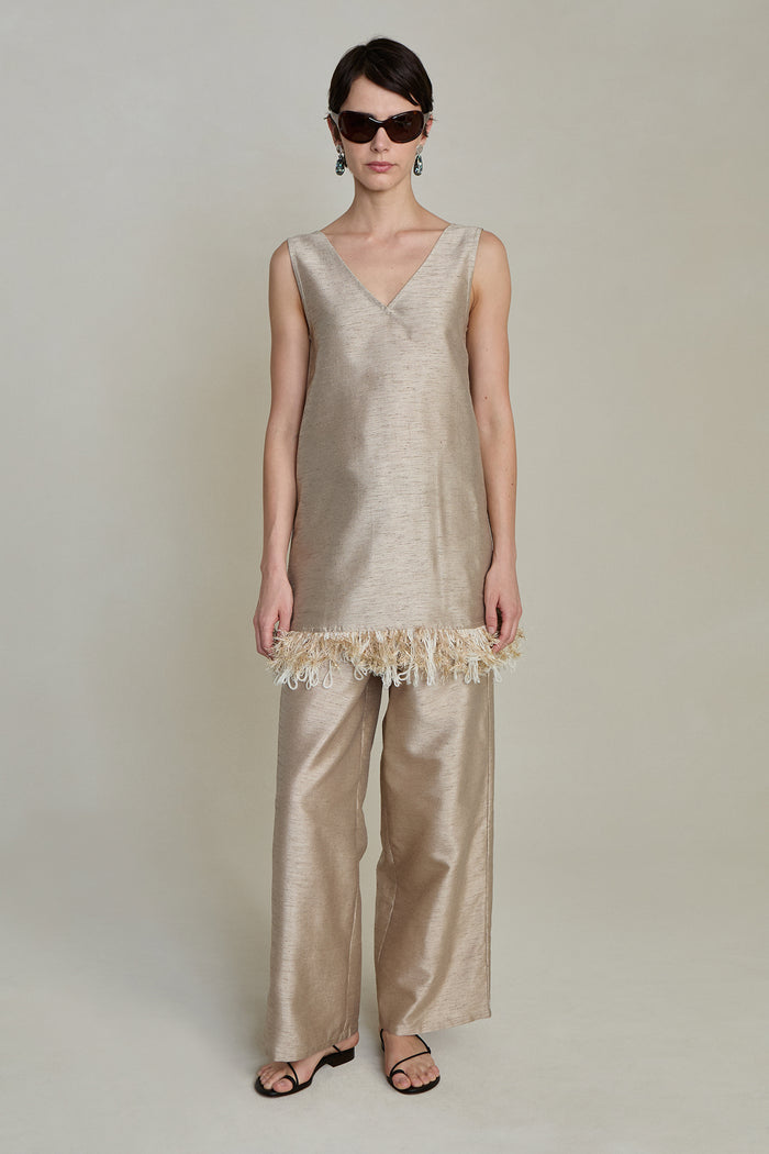 Tangled Yarn Dupioni Tank Taupe