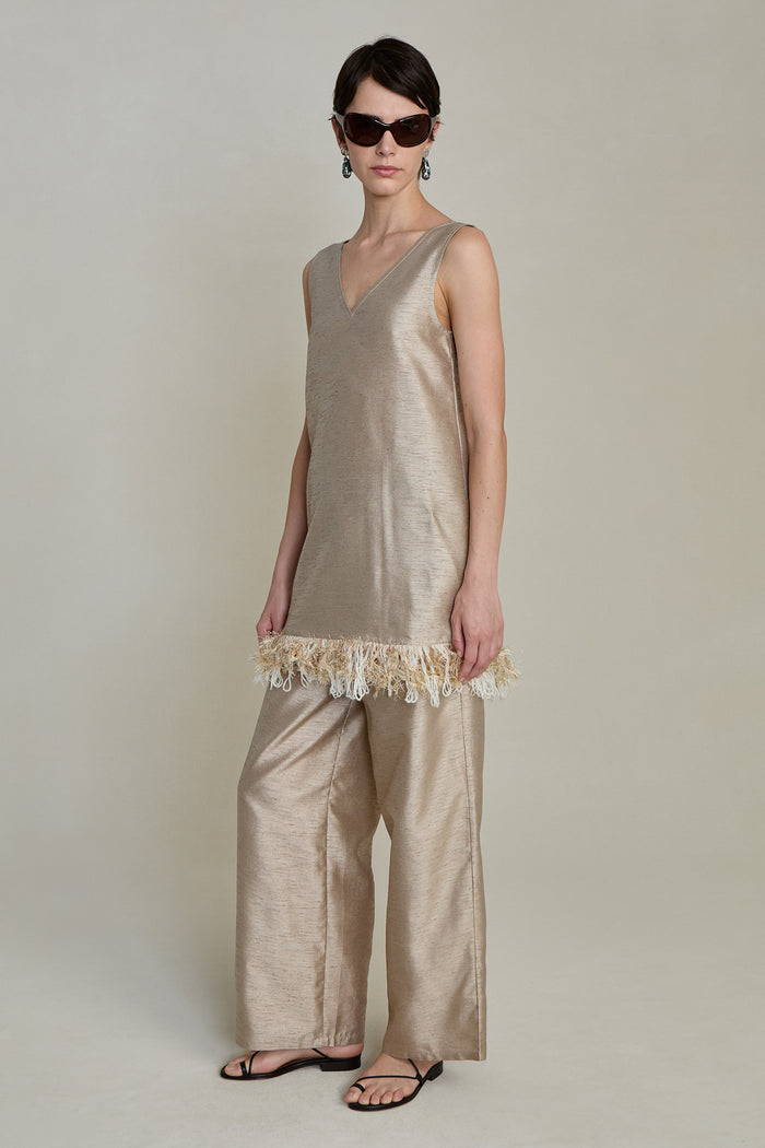 Tangled Yarn Dupioni Tank Taupe