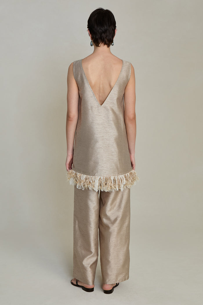 Tangled Yarn Dupioni Tank Taupe