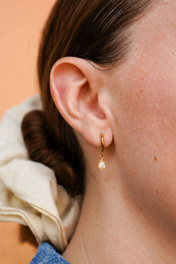 Teardrop Bezel-Set Zirconia Hoops