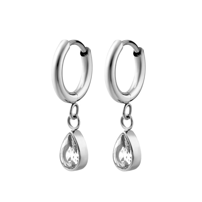 Teardrop Bezel-Set Zirconia Hoops