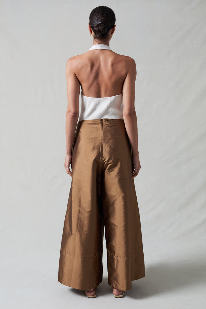 Techno Taffeta Ultra Wide Leg Trouser Bronze