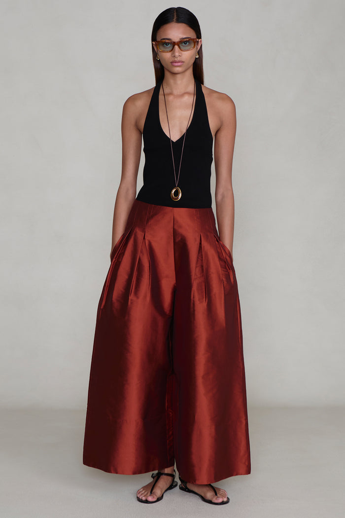 Techno Taffeta Ultra Wide Leg Trouser Garnet