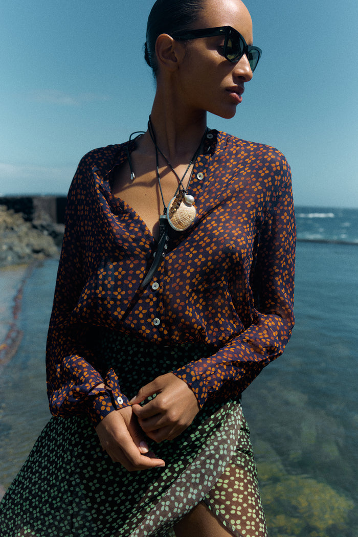 Tethered Button Up Shirt Plum