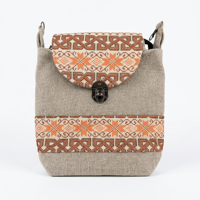 Textured Convertible Backpack Bag With Woven Patterned Flap