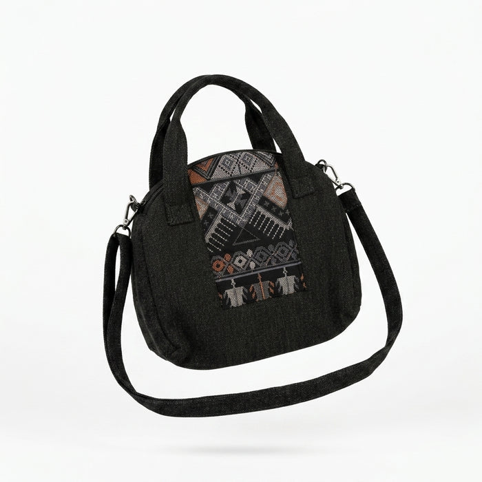 Textured Handbag With Ethnic Woven Front Panel