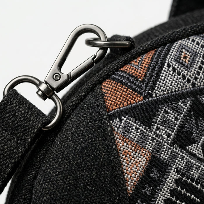 Textured Handbag With Ethnic Woven Front Panel