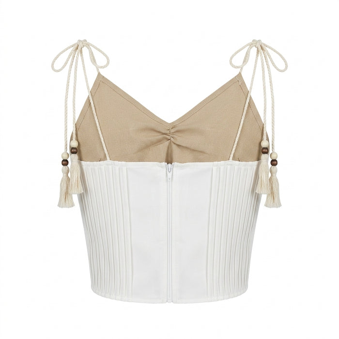 Textured Tassel Tie Strap Crop Top