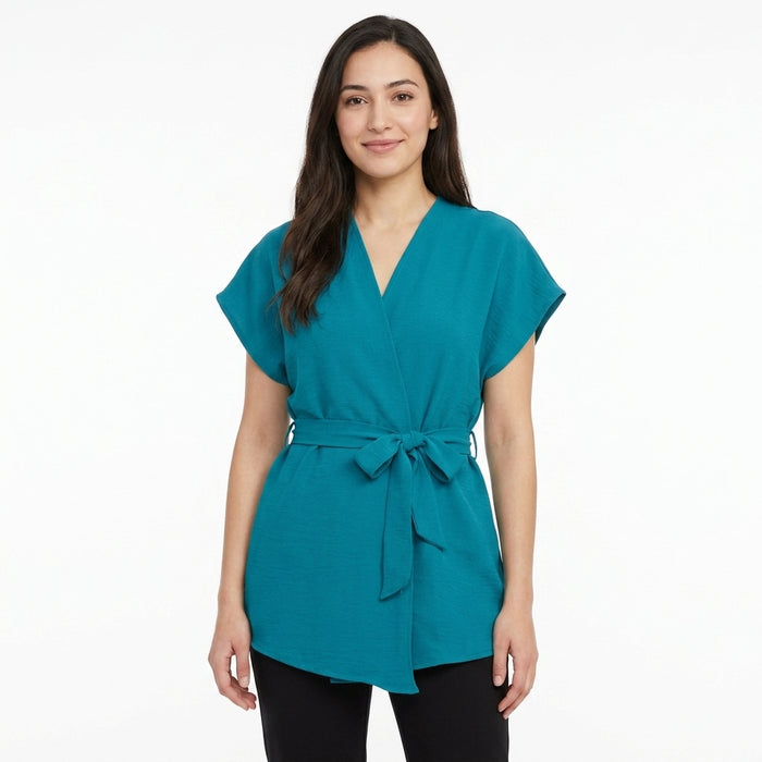 Tie Waist Cap Sleeve Blouse